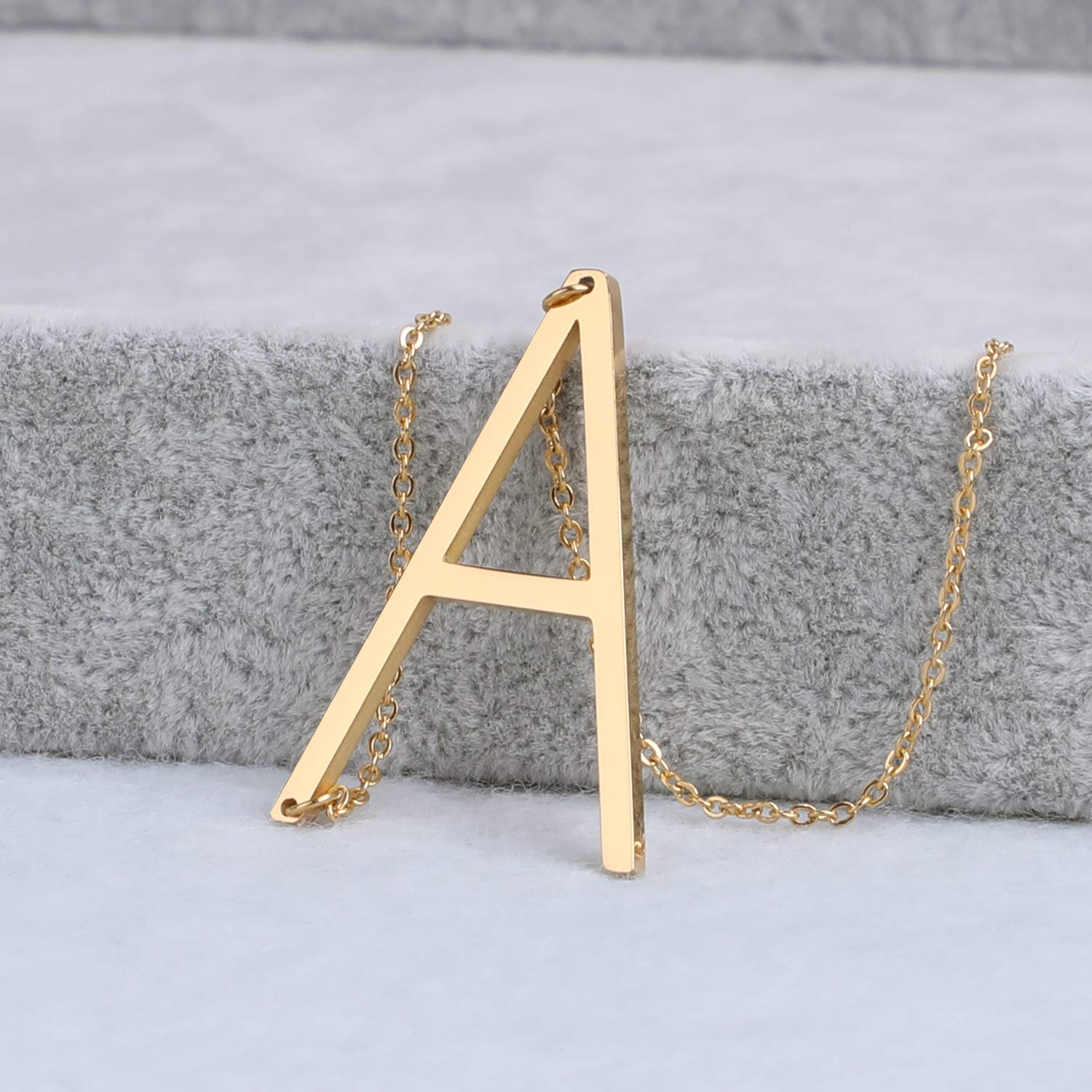 BALTEUS Initial Necklace for Women Girls Gold Stainless Steel Necklace Sideways Letters Pendant Best Firends (Gold A)