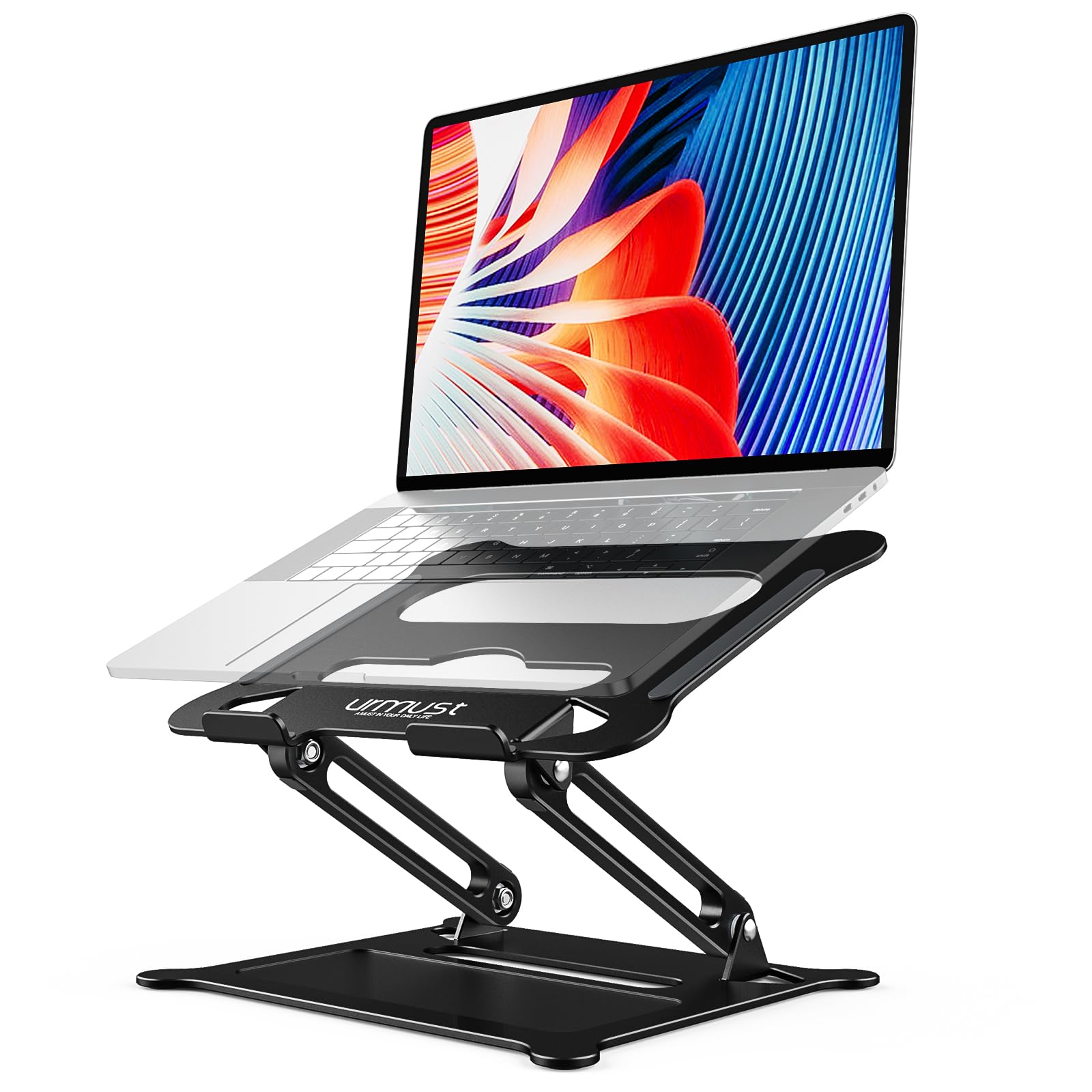 urmust Laptop Stand, Adjustable Laptop Stand for Desk,Ergonomic Multi-Angle Laptop Holder with Heat-Vent, Compatible with MacBook Air Pro, Dell, HP, Lenovo Light Weight Aluminum Up to 15.6"(Black)