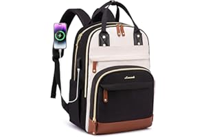 LOVEVOOK Backpack Purse for Women, Fits 17 Inch Laptop, Fashion Travel Work Anti-theft Bag, Business Computer Waterproof University Backpacks, Beige-Black-Brown