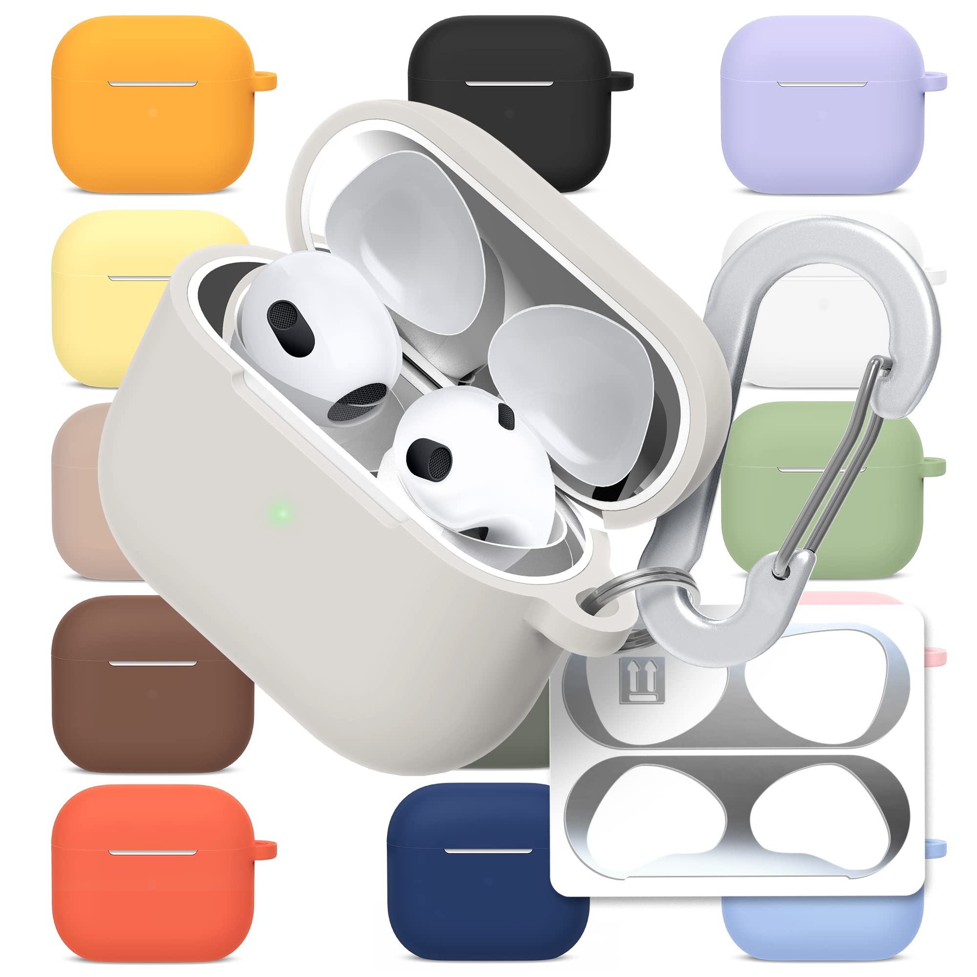 superdivision Silicone Protective Cover with Anti-Lost Carabiner Keychain and Dust Guard Set [Front LED Visible], Compatible with AirPods 3