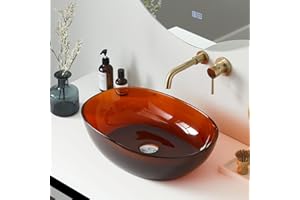 Cpingao 23"x 15" Oval Translucent Bathroom Vessel Sink Countertop for Cabinet Vanity Lavatory, Boat Shaped Stone Resin Above Counter Art Basin with Pop Up Drain Brown