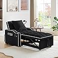 KINFFICT Sleeper Sofa Chair Bed, Convertible 3-in-1 Sofa Armchair, Adjustable Sleeper Chair with Pullout Bed, Single Lounger Futon Chair Bed with Side Pockets for Living Room (Black)