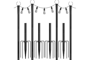 DOCAGT 4 Pack String Light Poles,9 Ft Metal Poles with Fork for Outdoor String Lights, Outdoor Light Poles with Fork, Poles/Post/Stand for Outside, Patio, Deck, Backyard, Garden Wedding, Party (4x9FT)