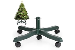 GuuG Christmas Tree Stand Base: Rolling Christmas Tree Stand for Artificial Fake Tree Xmas Tree Stand with Wheels Holder Replacement up to 6ft, Fits 1.4 Inchs Tree Pole, 23" Tree Foot Diameter (Green) 224511W