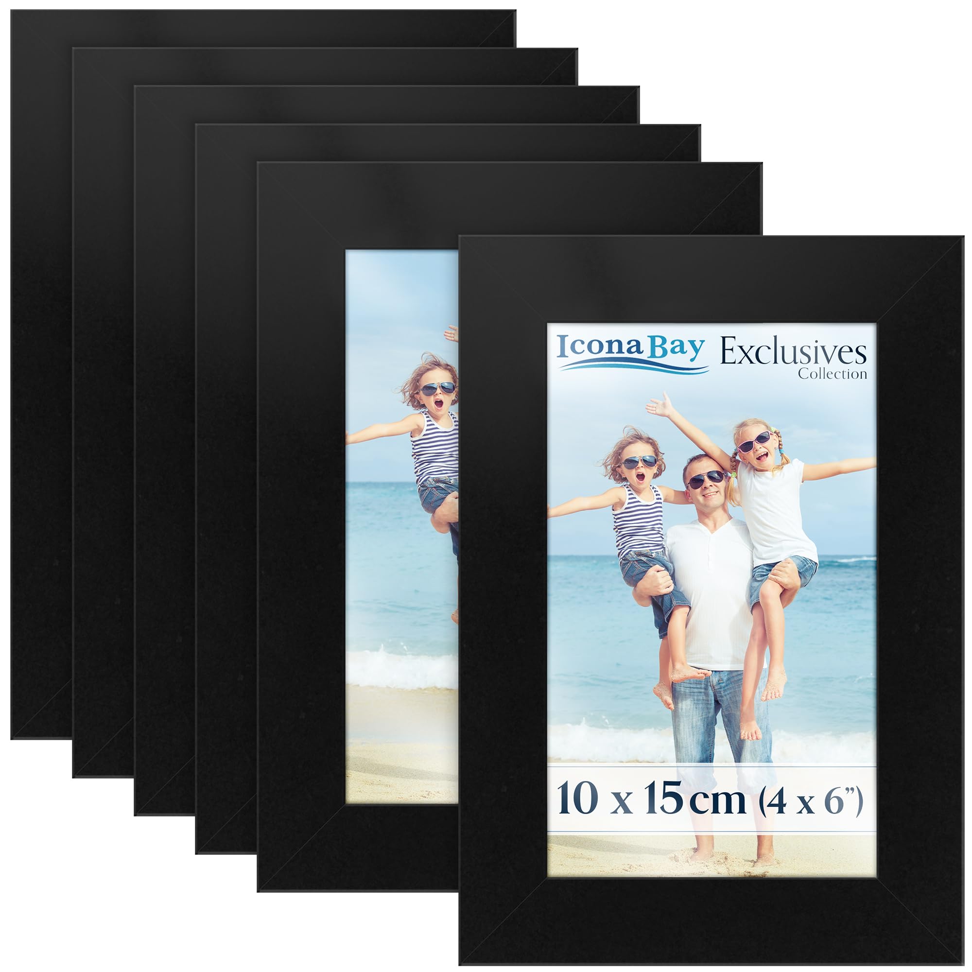 Icona Bay - 6x4 Picture Frames - Black, 6 Pack - Sturdy Engineered Wood Photo Frames 6 x 4 - Sleek Design, Table Top or Wall Mount - Exclusives Collection