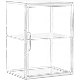Acrylic Display Case for Collectibles, Clear Storage Bin with 3 Adjustable Layers and 1 Removable Divider, Stackable Clear Storage Box with Magnetic Door for Figures, Home or Office,Large
