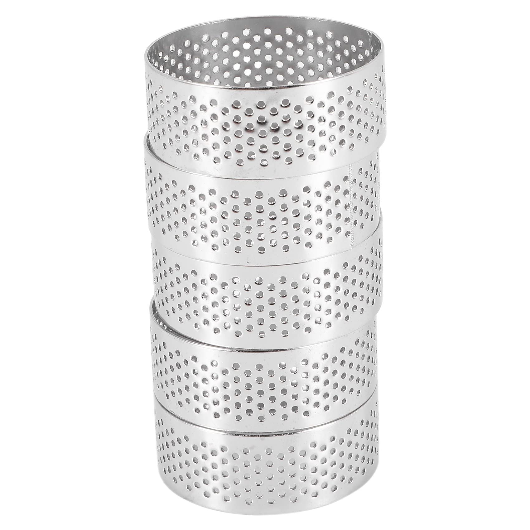 Mircube Stainless Steel Perforated Tart Ring, 5Pcs 5cm Perforated Cake Mousse Ring, DIY Round Tart Rings for Baking Dessert Ring