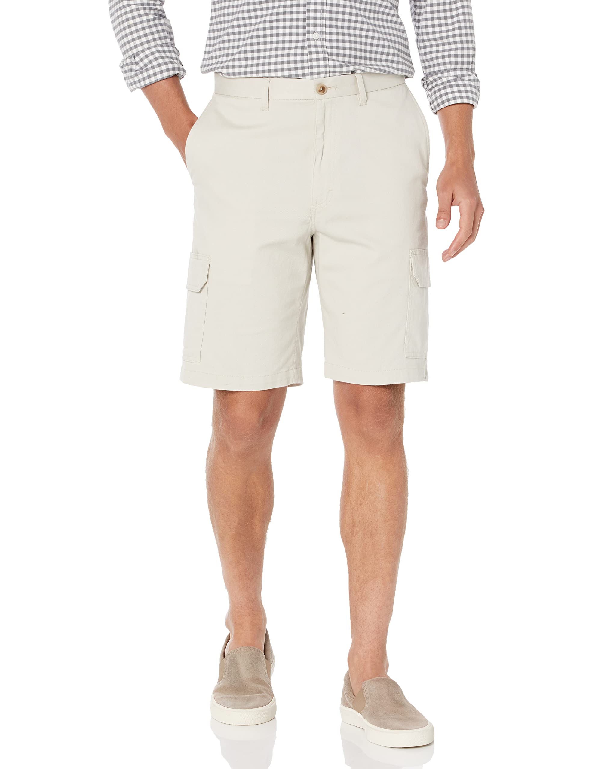 Haggar Men’s Flat Front Solid Stretch Cargo Short, Putty, 38
