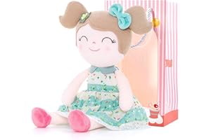 Gloveleya Baby Girl Gifts – Soft First Plush Doll with Gift Box, Spring Green Dress, Snuggly Birthday Present, for Toddler Girls