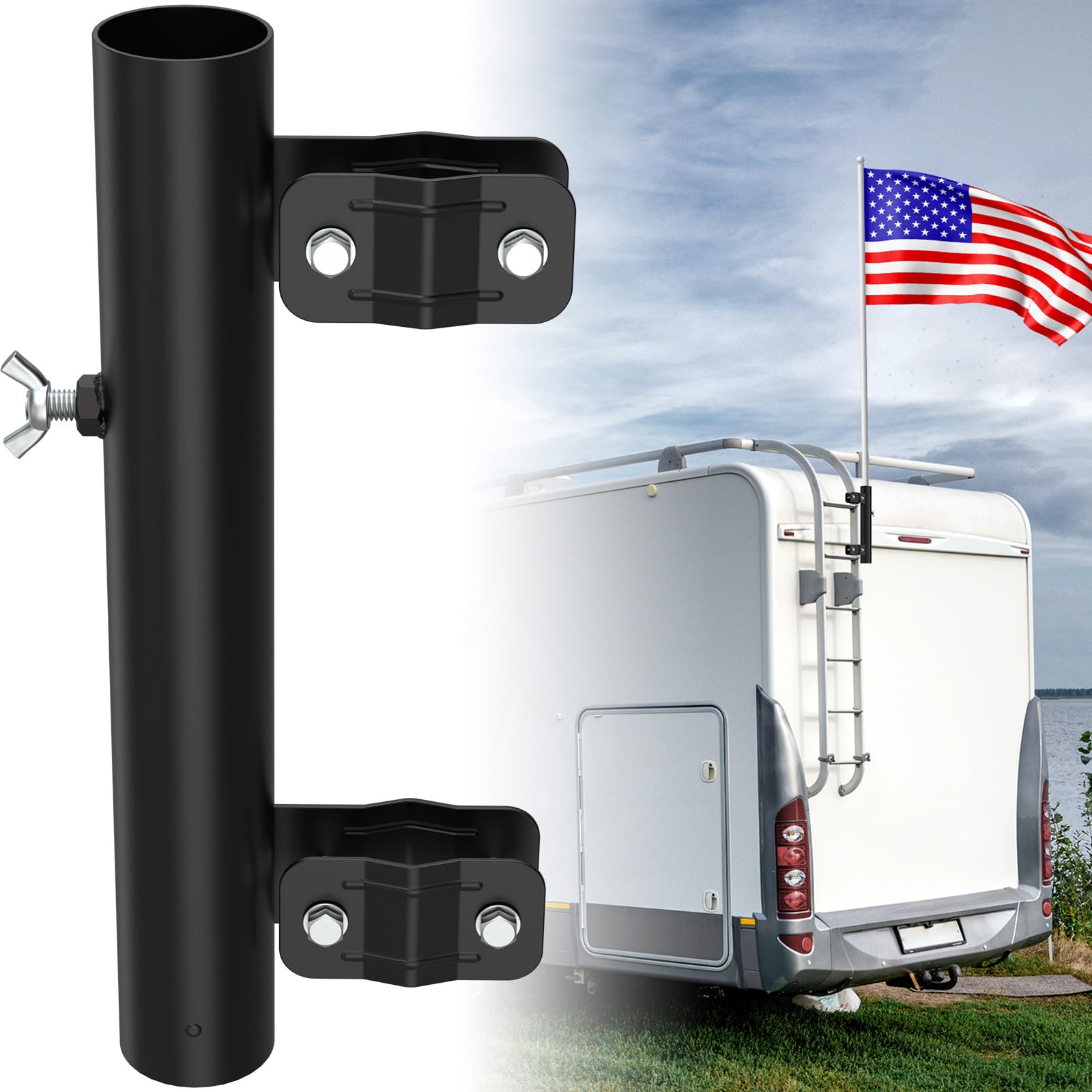 Photo 1 of RV Ladder Mounted Flagpole Holder, Heavy Duty RV Flag Holder, RV Ladder Flag Pole Mount, Compatible with 1" RV Ladders