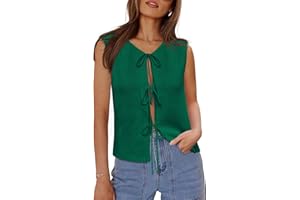 Yousify Women’s Tie Front Sweater Vest 2025 Sleeveless Crochet Knit Summer Y2K Going Out Tops