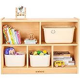 wingyz Wood Storage Shelf Organizer, 35.4" L, 5-Section Montessori Kids Toy & Book Shelf, Wooden Cabinet for Kids Rooms, Playroom, Classroom, Nursery, Preschool Furniture - Nature