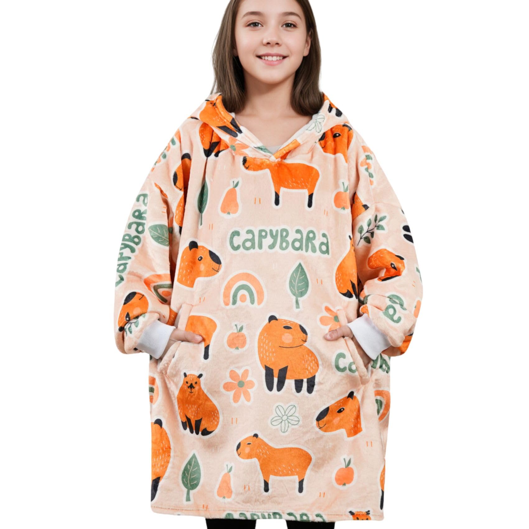 Photo 1 of Huglanket Capybara Gifts for Women Men Capybara Lovers, One Size Wearable Blanket Hoodie, Super Soft Warm Cozy with 2 Pockets for Christmas, Birthday - Brown Full Print
