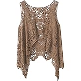 Flygo Women's Open Front Cotton Crochet Lace Boho Hippie Butterfly Vest Cardigan Coverup Sleeveless Irregular Hem