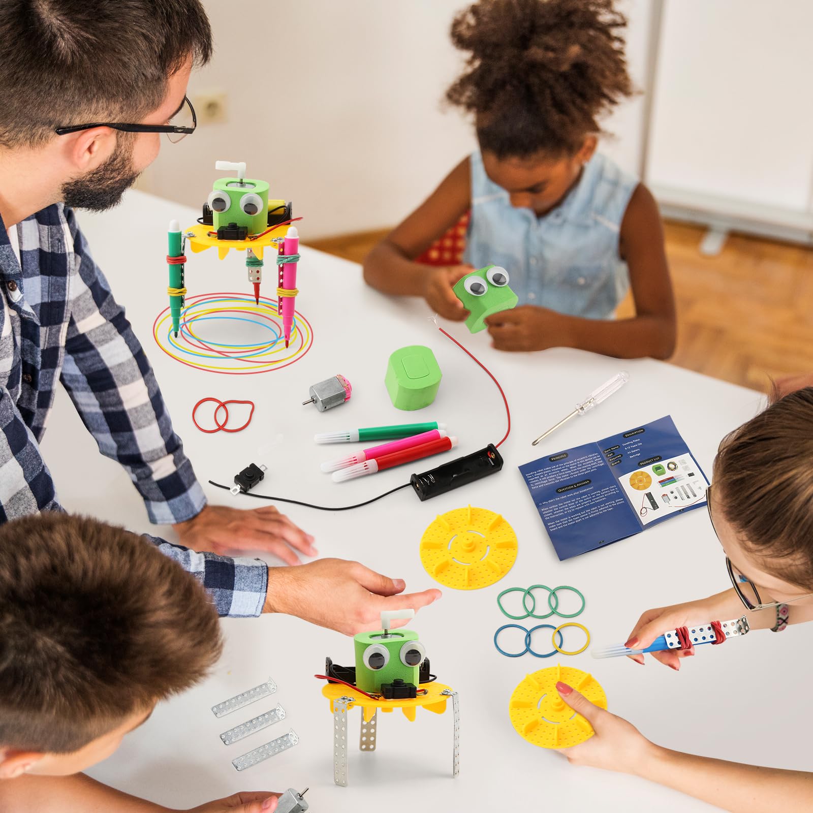 Bulk STEM Craft Kits for Kids 8-12: 4-Pack Doodling Robot Building Kits, Classroom Activities & Science Experiments, Educational Robotics DIY Project for Boys Girls, STEM Toys for School Clubs