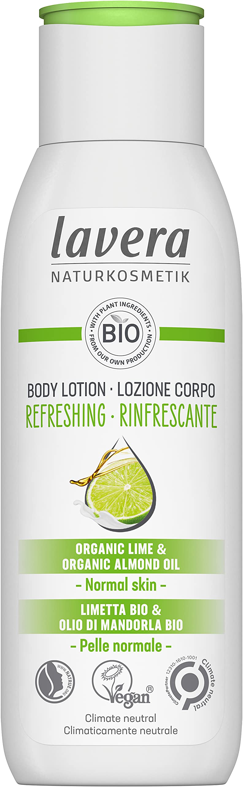 lavera Body Lotion Refreshing - Natural Cosmetics - vegan - Organic Lime & Organic Almond Oil - certified - 200ml white