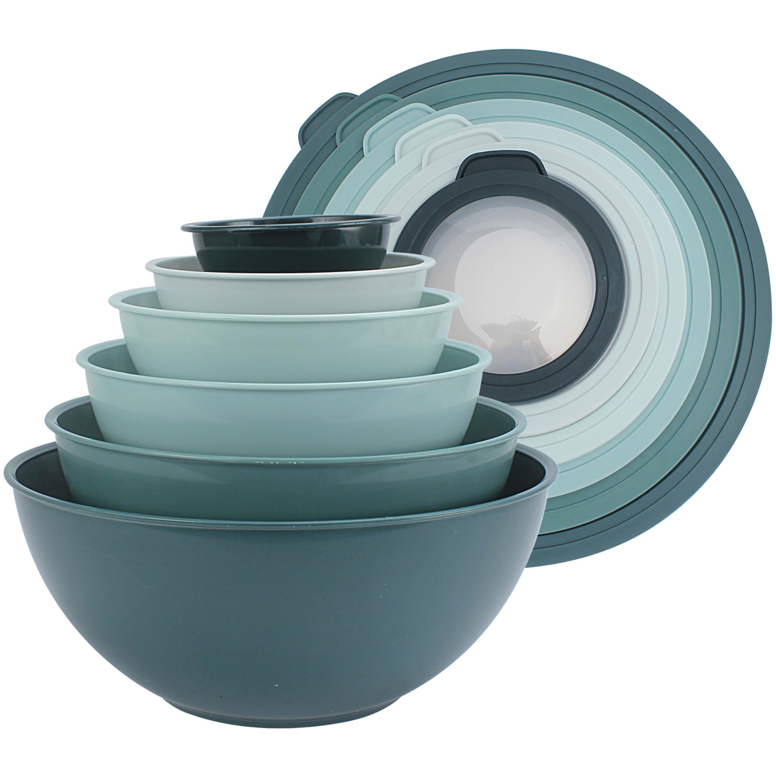 COOK WITH COLOR Mixing Bowls with TPR Lids - 12 Piece Plastic Nesting Bowls Set includes 6 Prep Bowls and 6 Lids, Microwave Safe Mixing Bowl Set (Teal) Image