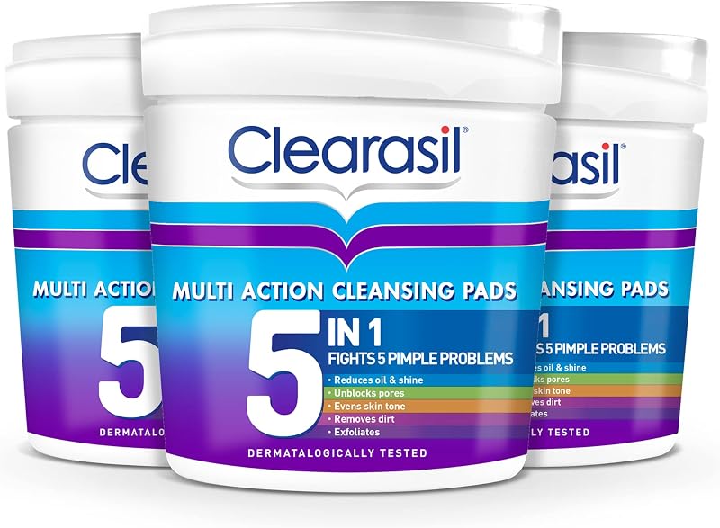 Clearasil 5-In-1 Salicylic Acid Pads 65 Count x 3 Pack Acne Care