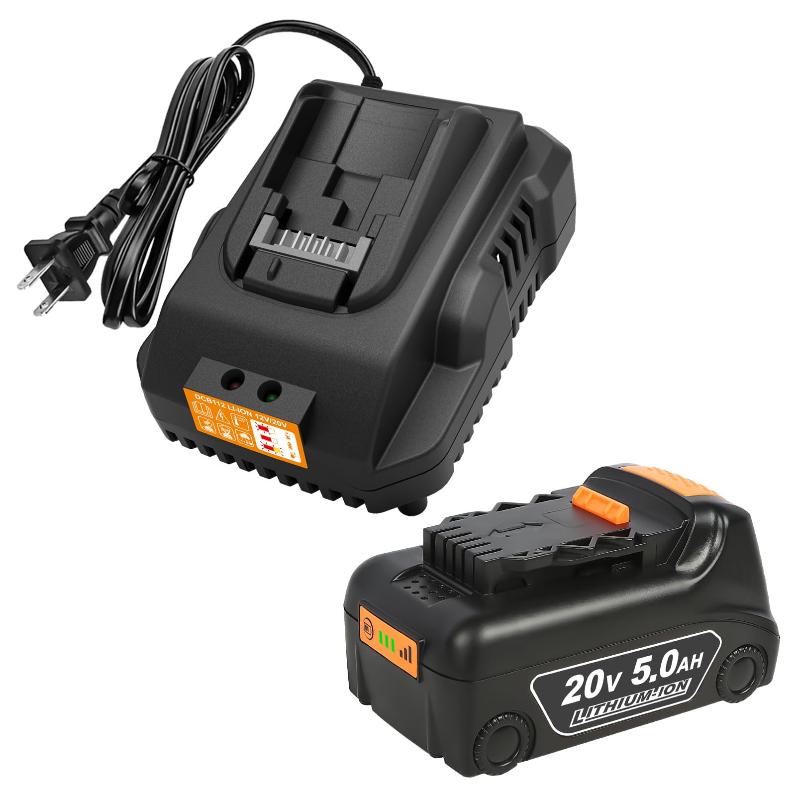 Photo 1 of 20v Max Battery Replacement for Dewalt Battery 5.0Ah with DCB112 Battery Charger Station for DCB200 DCB120 Black