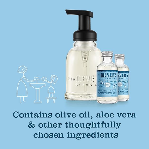 MRS. MEYER’S CLEAN DAY FOAMING HAND SOAP DISPENSER & CONCENTRATE STARTER KIT,1 GLASS DISPENSER (10 FL. OZ.) & 2 CONCENTRATED REFILLS (2 FL.OZ. EACH),RAIN WATER, MAKES 20 FL. OZ. OF FOAMING SOAP TOTAL