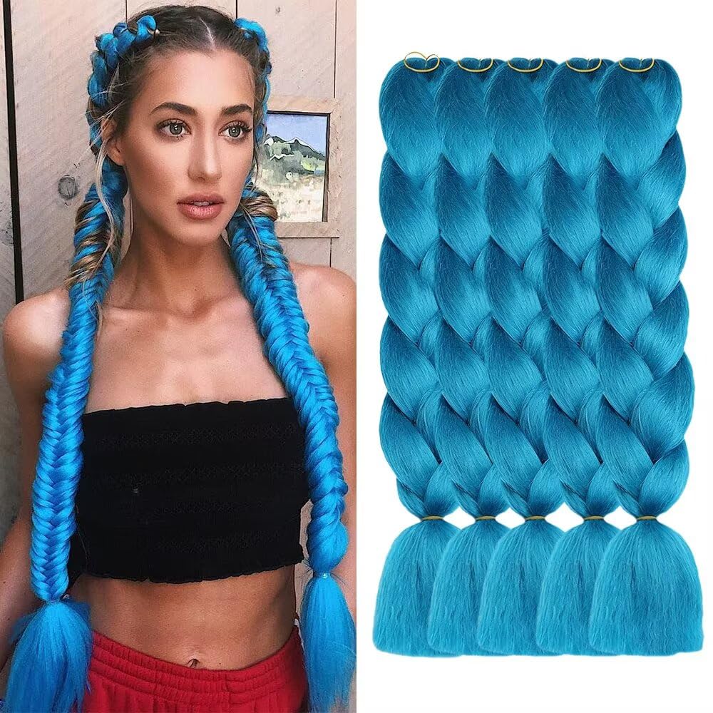 ShowJarlly 5 Packs Ombre Jumbo Braid Hair, Navy Blue Kanekalon Hair African Braid Extension, 24inch Box Braid Hair Extensions Synthetic Colorful Hair Extensions for Braiding