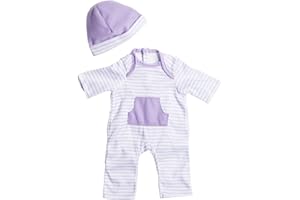 JC Toys | Berenguer Boutique | La Baby Doll Outfit | 2 Piece Purple Striped Onesie|Washable| Ages 2+ | Fits Dolls 14"- 18"