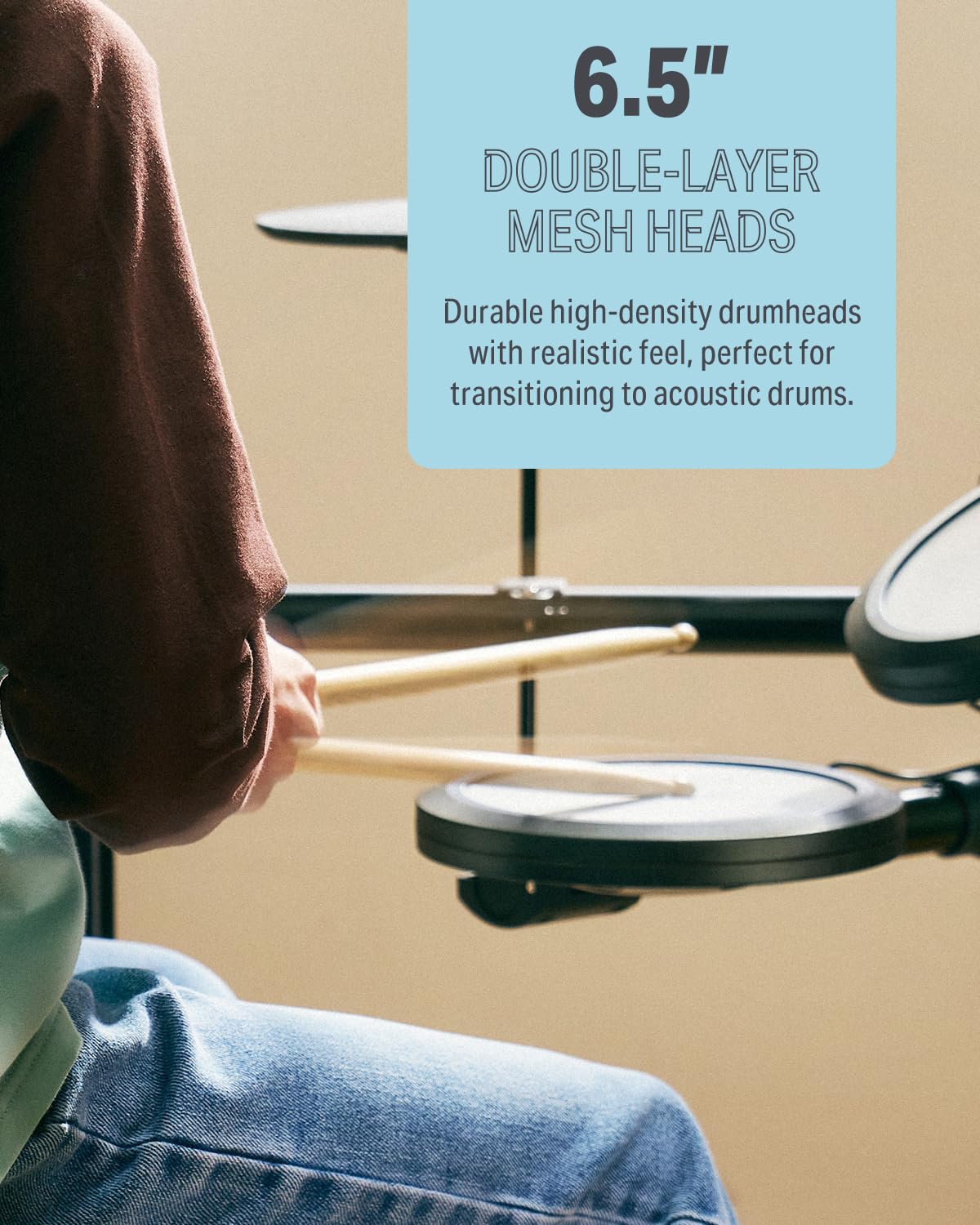 Donner Batería Eléctrica DED-70 Batería Electrónica para Principiantes con 150 Sonidos, 4 Pads de Malla Silenciosos, Platillos de 9", USB MIDI, Carga Tipo C, 2 Pedales, Trono, Auriculares, Baquetas, Lecciones Melódicas