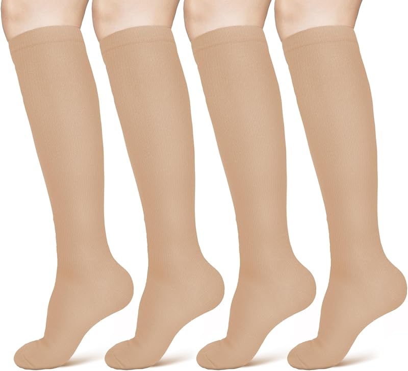 ACWOO Compression Socks 2 Pairs Unisex Graduated Support Black Beige