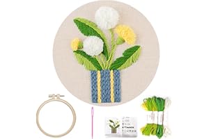 FONNUY Embroidery Kit for Beginners，3D Plants Flowers Pre-Stamped Pattern Kits Brightly Colored for Adults with Hoop (White Lilac)