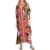 Cashew Flower Silk Caftan Women Vneck beach Cover up Caftans Loose Plus Size Floral Print Side Split Kaftan Dresses