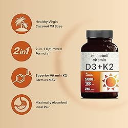 NatureBell Vitamin D3 5,000 IU + K2 100 mcg, 240