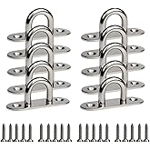 WOFTD 10-Pack 304 Stainless Steel Ceiling Hook Ring Hooks 1. 8 inch M5 Strip Type Eye Plate with Enclosed Hook Boat Rigging Heavy Duty Ceiling & Wall Mount Hanging Hardware Fitting