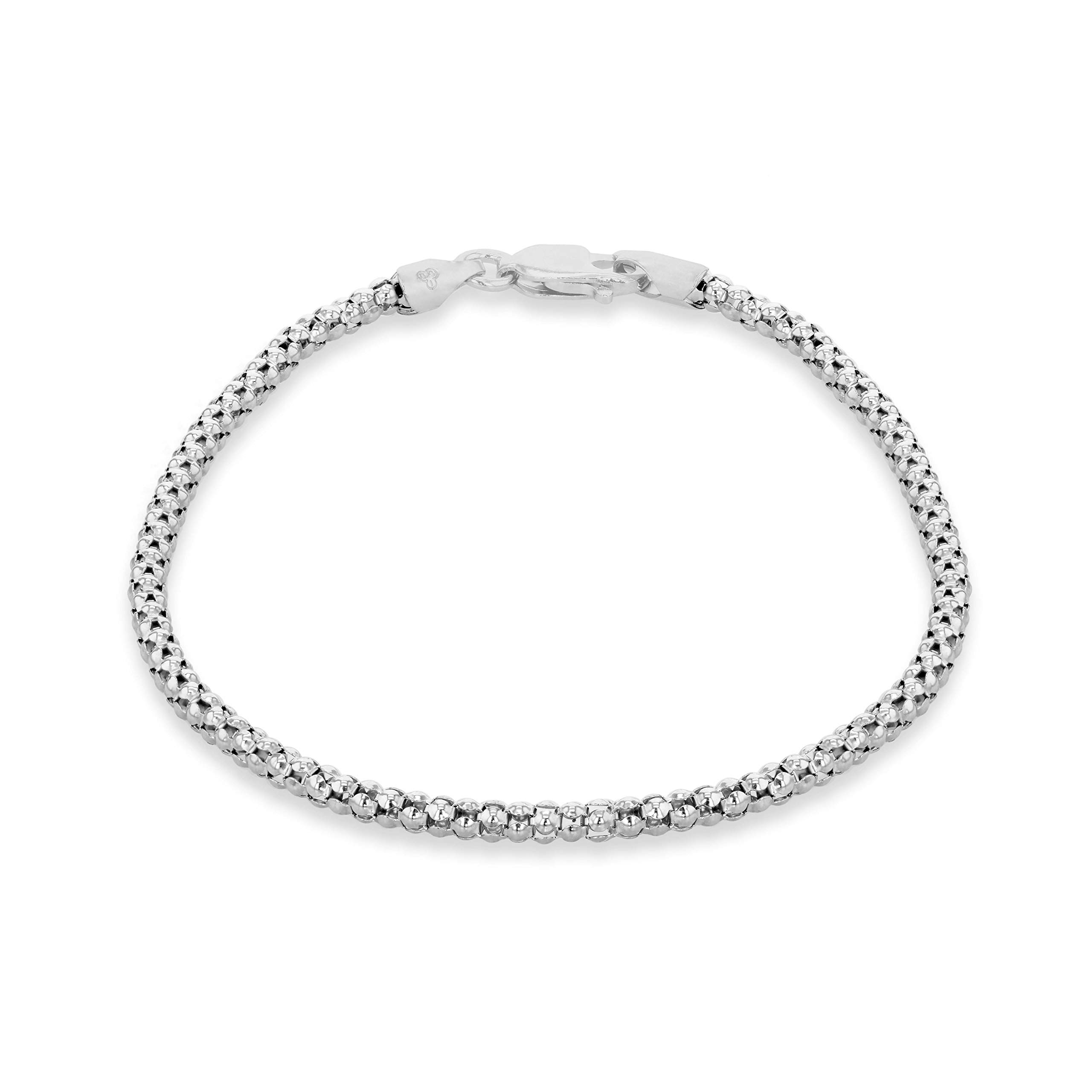 Tuscany Silver Women's Sterling Silver Rhodium Plated 250 Popcorn Bracelet 19cm/7.5'