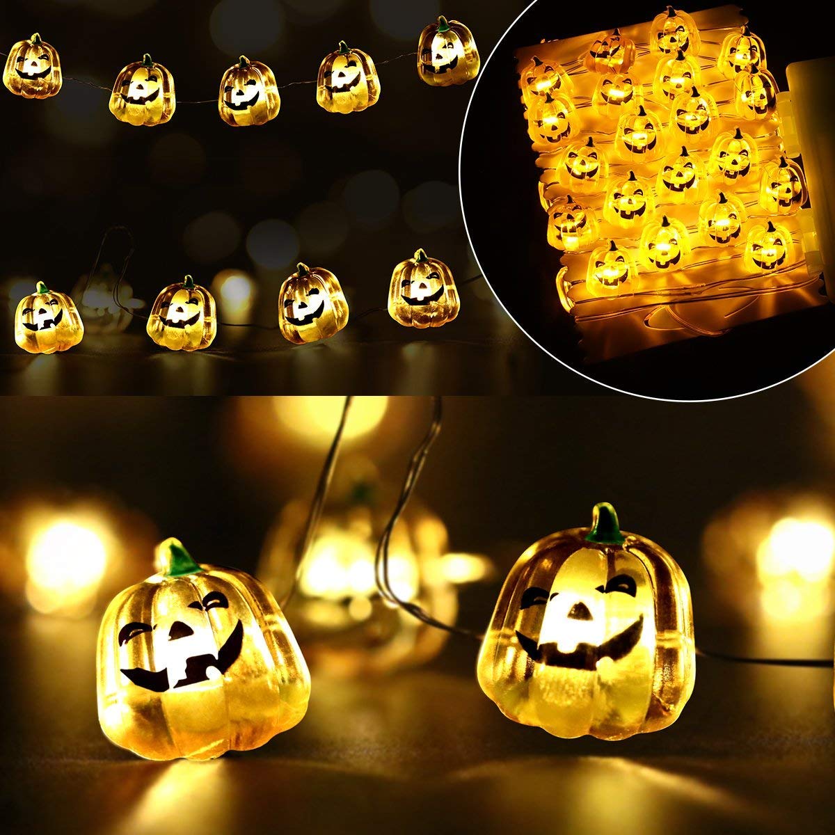 YUNLIGHTS Halloween Pumpkin String Lights 40 LEDs with 7 Modes 3 Meters Waterproof, Battery