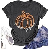 Womens Halloween Pumpkin Shirts Funny Leopard Pumpkin Fall Graphic Tees Tops Cute Thanksgiving Casual Short Sleeve