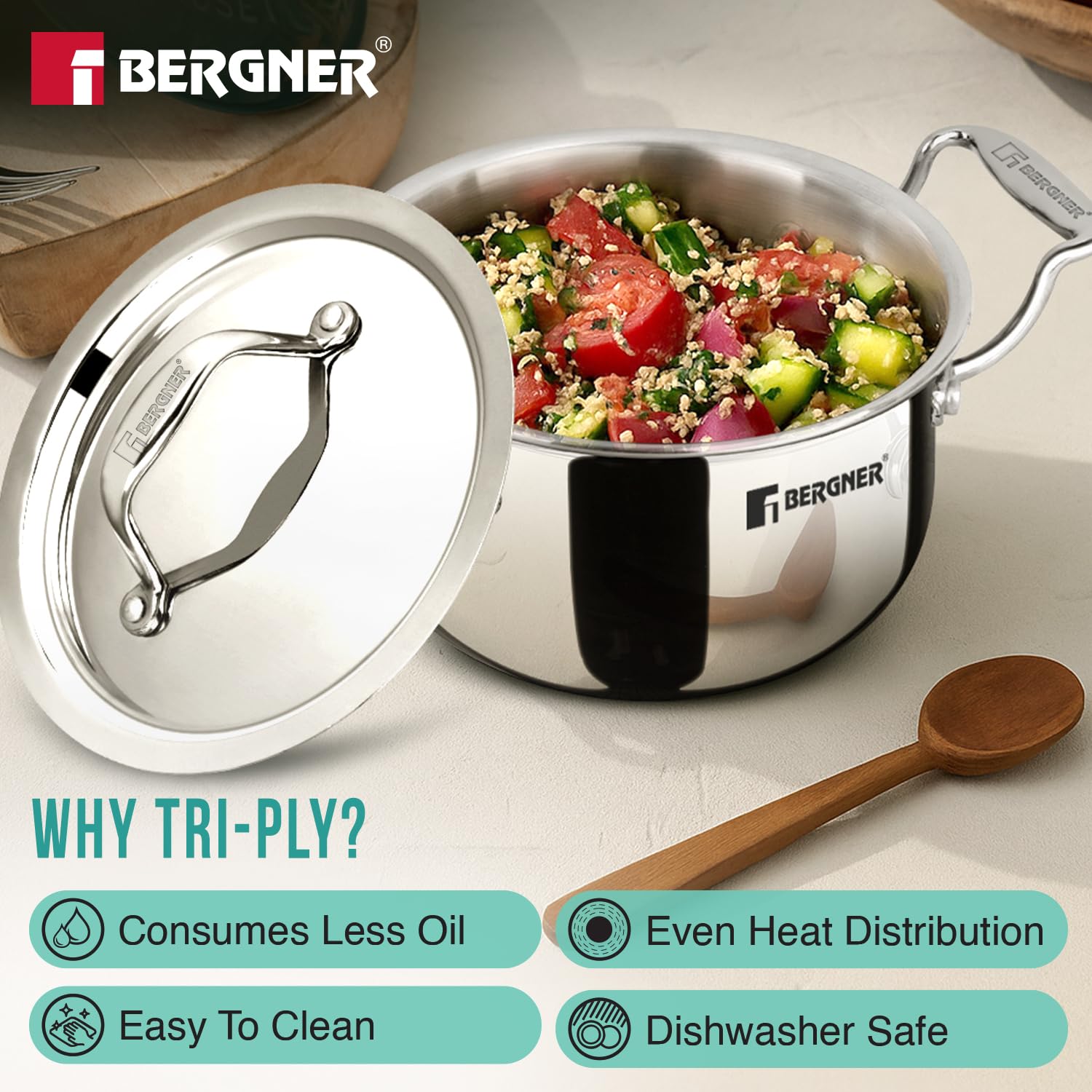 Bergner Argent Junior Chef Triply Stainless Steel 14cm (1.2 L) Casserole with Stainless Steel Lid, Mini Casserole, Durable, Consumes Less Oil, Healthy Cooking - Induction and Gas Stove Ready 4