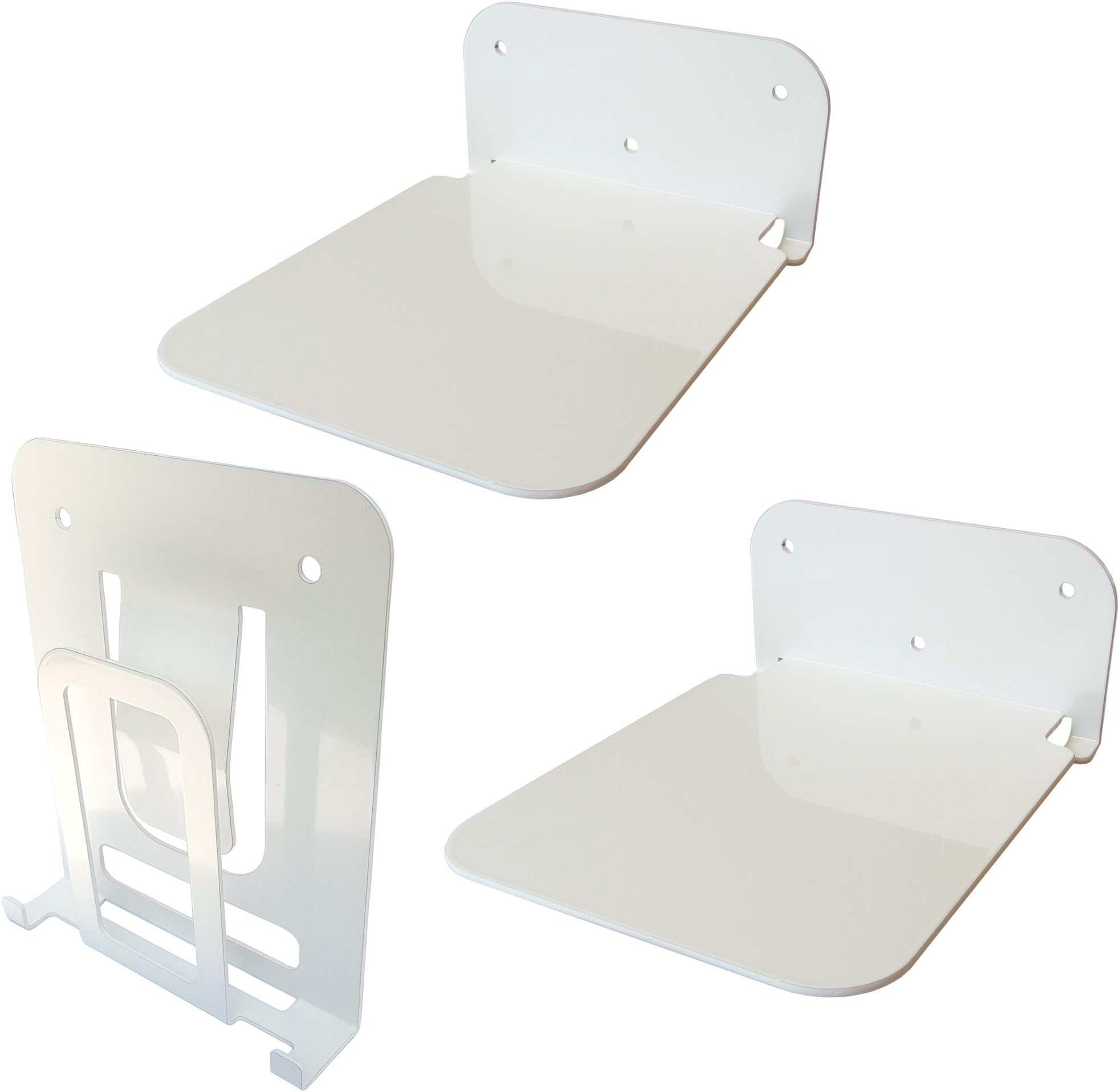 Galleksa Invisible Vertical Concealed Floating Metal Bookshelf Wall Mounted Storage for Home Room Creative Decoration Book Display White (2 + 1xVertical)