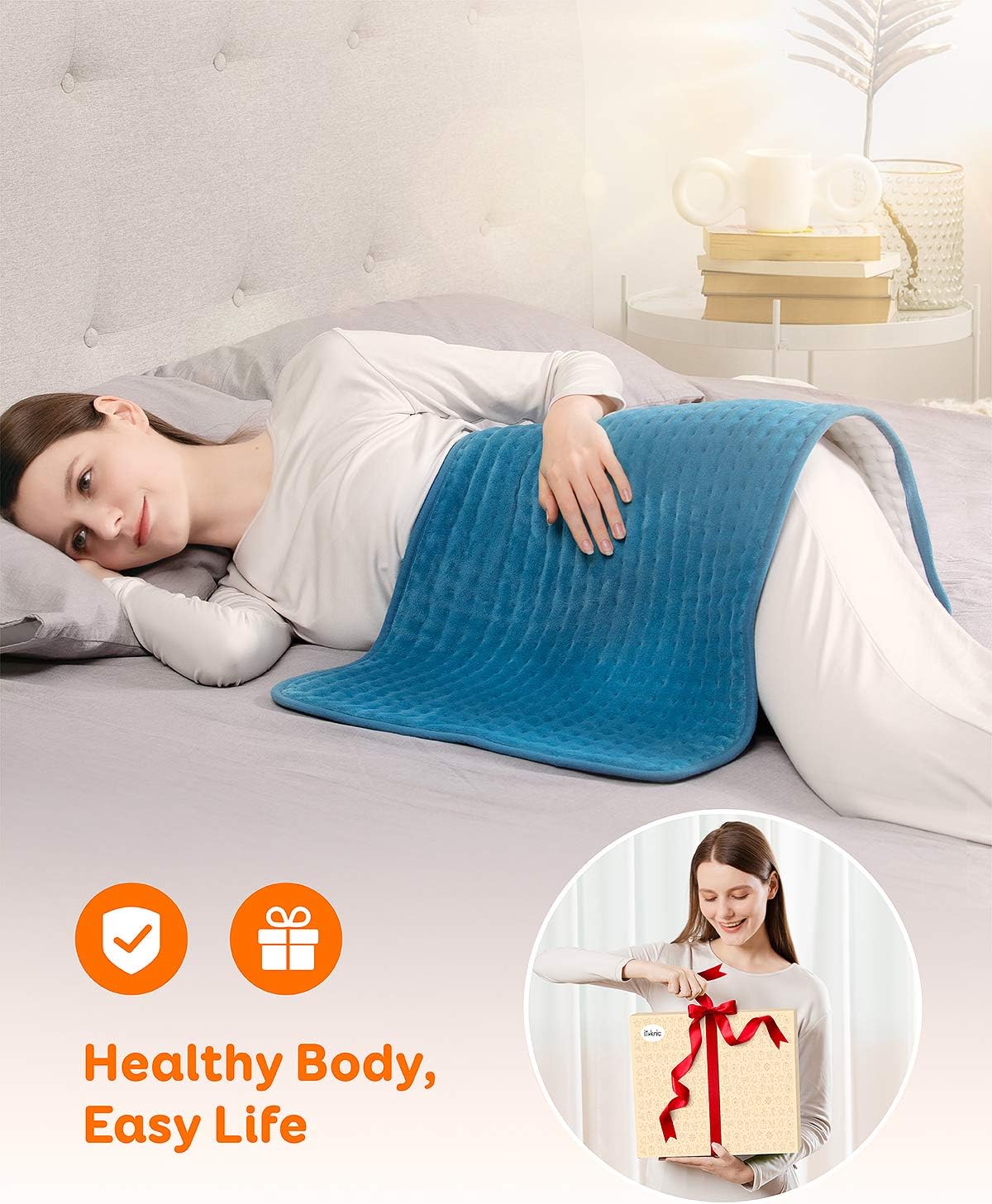 Heating Pad, iTeknic Electric Heating Pad for Back Pain Relief, XXX-Large 33"x17" Fast Heating Machine Washable Pad 6 Temperature Settings, Moist Heat Therapy Option, Auto Shut-Off (Upgraded): Health & Personal Care