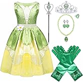 Princess Tiana Dress for Girls Green Fairy Frog Birthday Party Fancy Dresses Halloween Elf Costume Outfits with Accessories (2-3T)