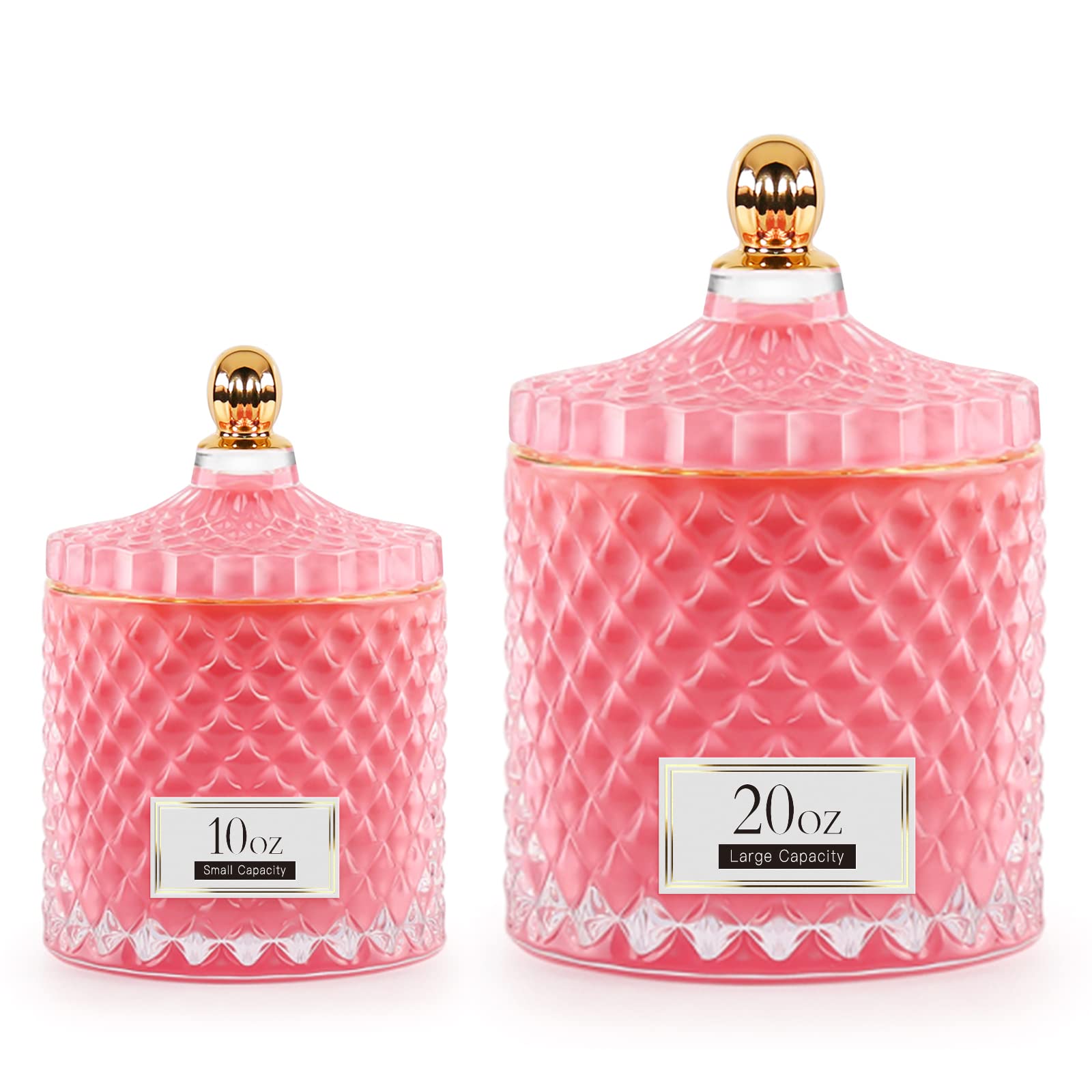 Photo 1 of ALAMHI 2 Pack Glass Qtip Holder Apothecary Jars Bathroom Jars with Lids for Room Decor, Pink Bathroom Accessories Storage Organizer, Cotton Ball Pad Round Swab Holder sets Pink Decor, 20oz+10oz