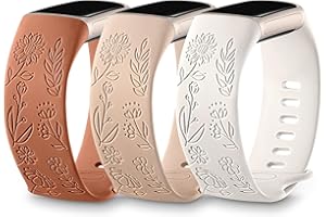 DaQin 3 Pack Sunflower Engraved Band Compatible with Fitbit Charge 6 Band/Fitbit Charge 5 Bands for Women Men, Cute Sunflower Laser Soft Sport Band Replacement Strap for Charge 6 band/Charge 5 Band