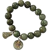 Heavens Tvcz Natural Green Jade Stretch Bracelet with Gourd & Coin Charms – Thai Healing Energy Bangle for Prosperity, Luck & Abundance (14 mm, 7.5″)