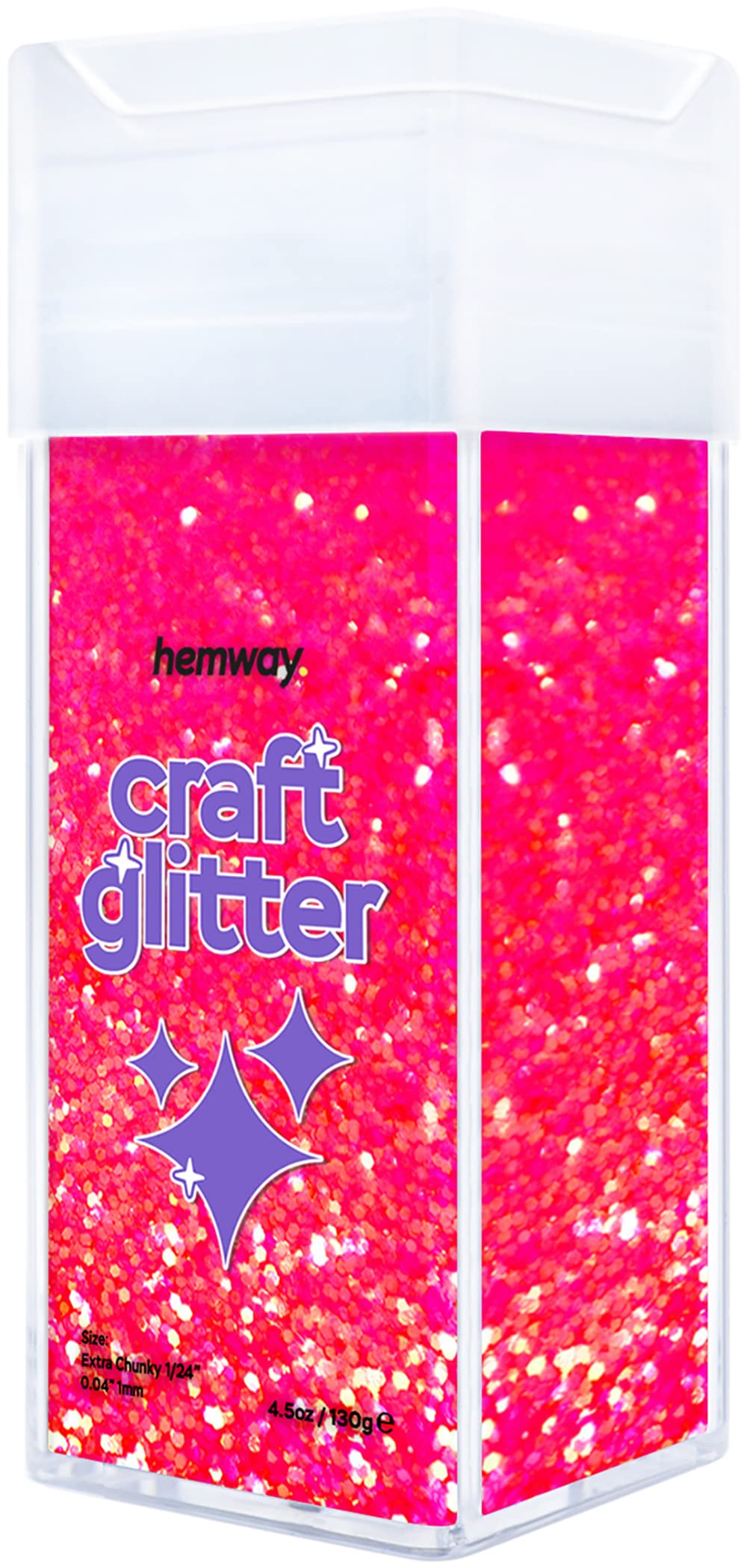 Hemway Glitter Shaker Fluorescent Pink 130g Extra Chunky, Craft Glitter Shaker for Resin & Epoxy Crafts, Christmas Art Supplies, Nail, Body, Face, Eye, Festival, Crafting, Slime, Sparkle