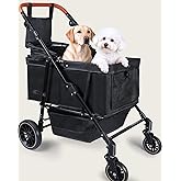Dog Stroller for Large & Medium Dogs (20–132 lbs), Pet Stroller for 2 Small Dogs with Adjustable Handle & Canopy, Sun Shades, Storage Organizer, Foldable & Ventilated,Black