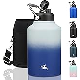 Konokyo 1 Gallon Jug with Handle,128 oz Insulated Water Bottle with Carrying Pouch, Double Wall Vacuum Stainless Steel Metal Bottle,Sky