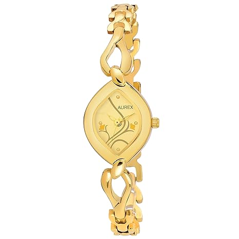 Aurex Analouge Gold Dial 18 K Gold Plated Watch Water Resistant Golden Color Strap Wrist Watches for Womens/Ladies/Girls (AX-LO2455-GLGL)