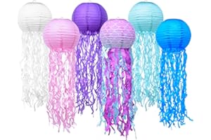 Jelly Fish Paper Lanterns 6 Pcs - HOYECHI Hanging Colorful Jellyfish Lantern for Mermaid Unicorn Theme Classroom Decoration Under The Sea Ocean Birthday Party Decorations
