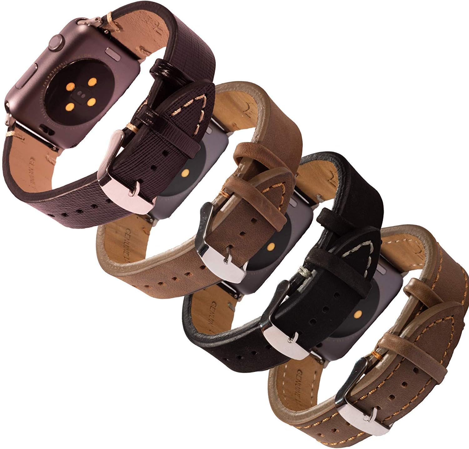 Deepra Vintage Edition - Set of 4 Leather Bands Compatible with Apple Watch (42/44 mm)