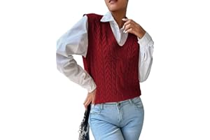 RefindWin Womens Sweater Vest Cable Knit Casual V Neck Ribbed Preppy Pullover Tops Sleeveless