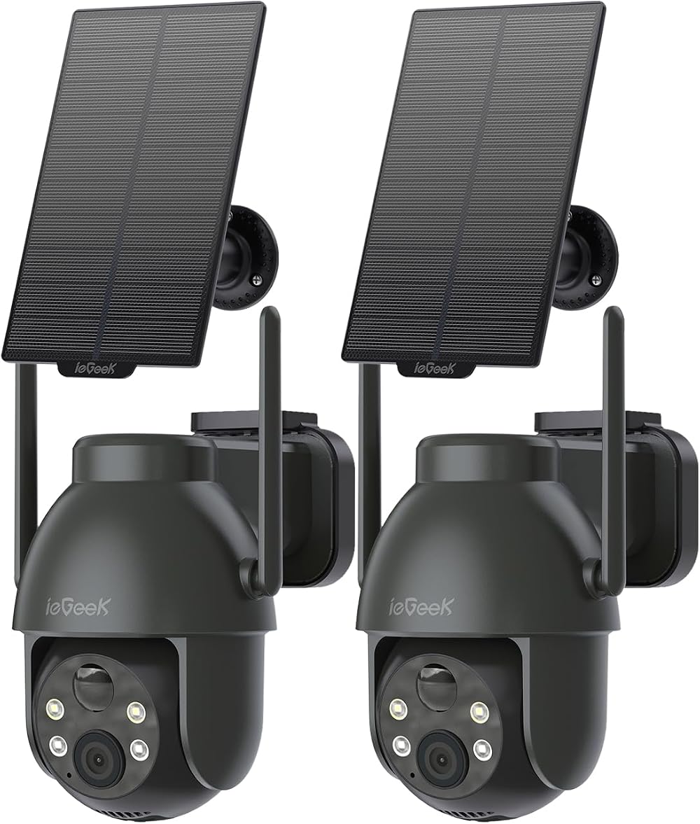 ieGeek 2K Solar Security Camera Outdoor Wireless 2pcs 360° Pan Battery with